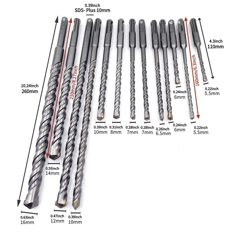 JFOGO Rotary Hammer Drill Bits Set & Chisels- 17 Pieces SDS Plus Concrete Masonry Hole Tool for Concrete,Brick,Block,Stone,Masonry - Image 4